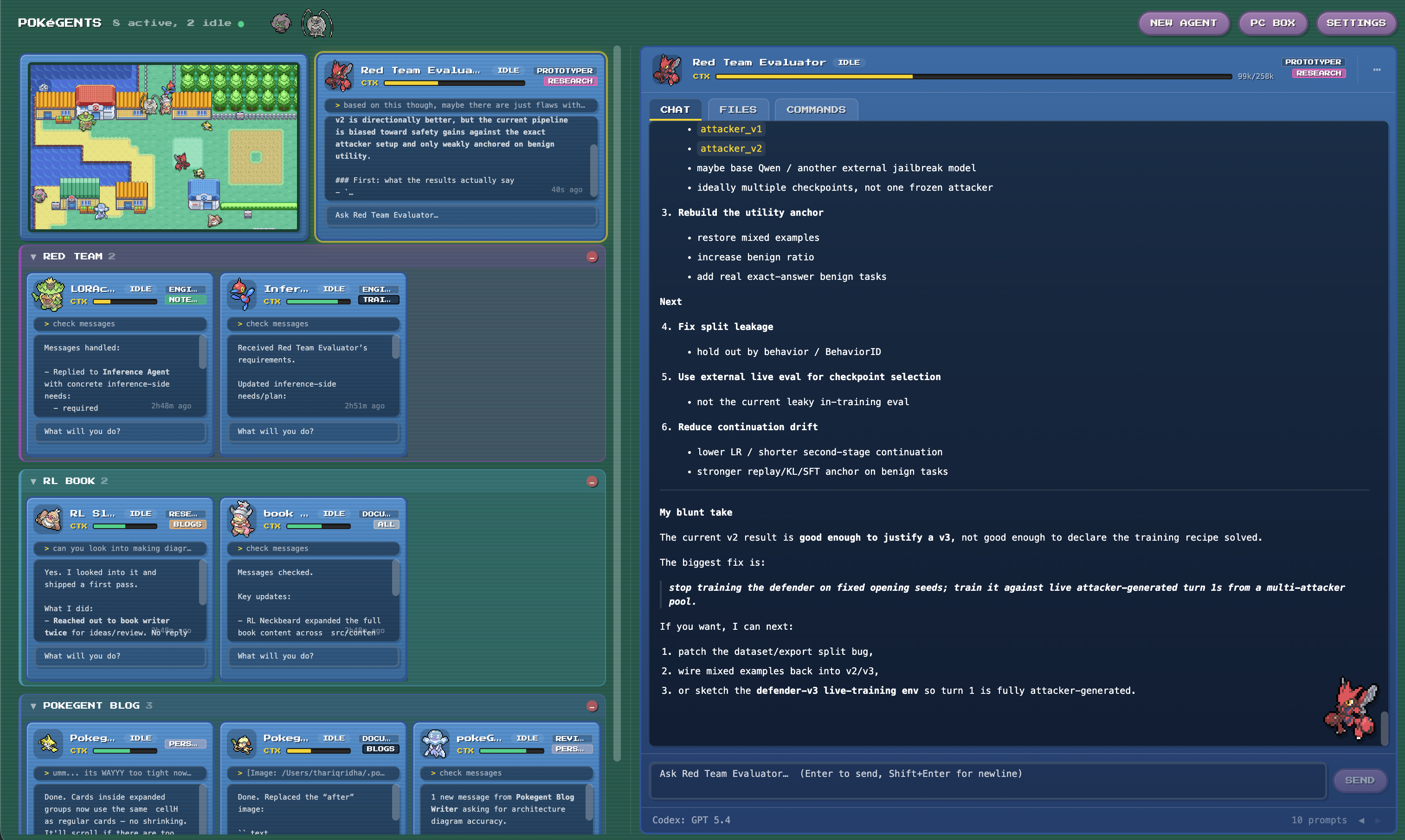 pokegents full chat panel showing structured agent output