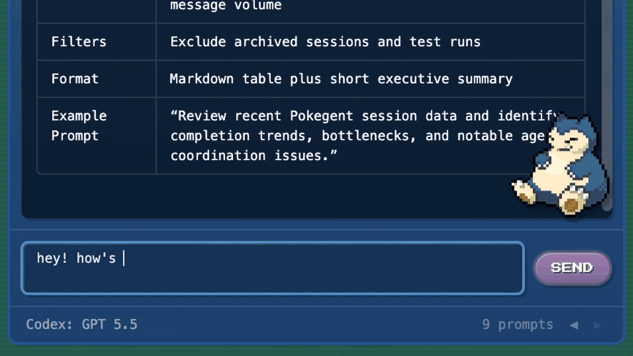 snorlax agent chat panel busy animation