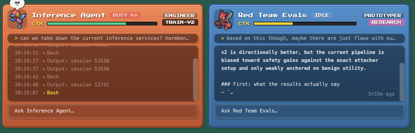 two pokegent cards showing busy and idle states